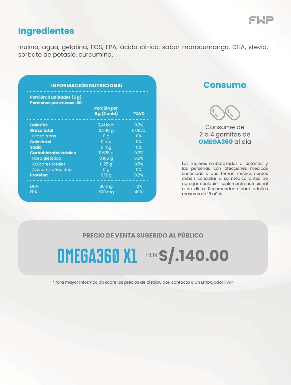 OMEGA360 – tabla nutricional e información de consumo