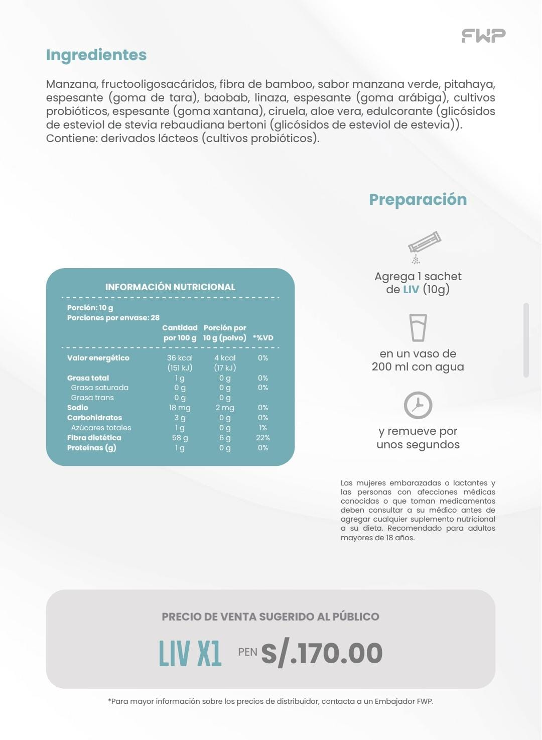 LIV – ingredientes y tabla nutricional